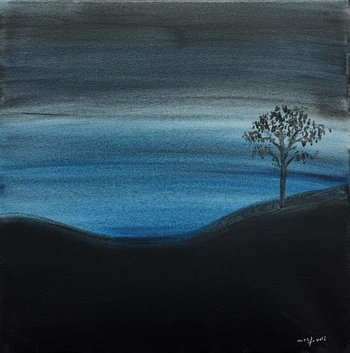 « Tree of Night », d’Omar Mahfoudi (acrylique liquide sur toile, 40 cm x 40 cm, 2024).