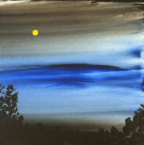 « Moon Mist », d’Omar Mahfoudi (acrylique liquide sur toile, 50 cm x 50 cm, 2024).