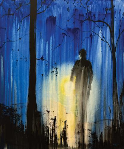 « The Searcher », d’Omar Mahfoudi (acrylique liquide sur toile, 180 cm x 150 cm, 2024).