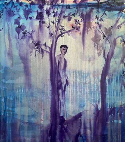 « Waiting for the Light to Change », d’Omar Mahfoudi (acrylique liquide et encre sur toile, 127 cm x 109 cm, 2024).