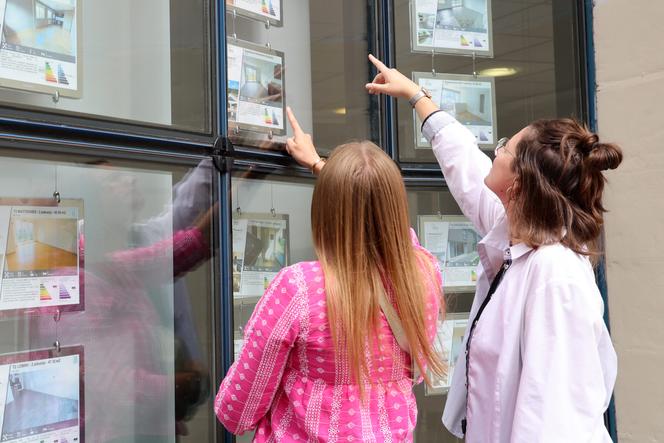 Des étudiantes regardent des annonces immobilières à Lille, le 2 août 2024.