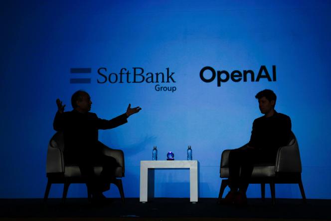 SoftBank CEO Masayoshi Son and OpenAI CEO Sam Altman at a conference on artificial intelligence in Tokyo on February 3, 2025.