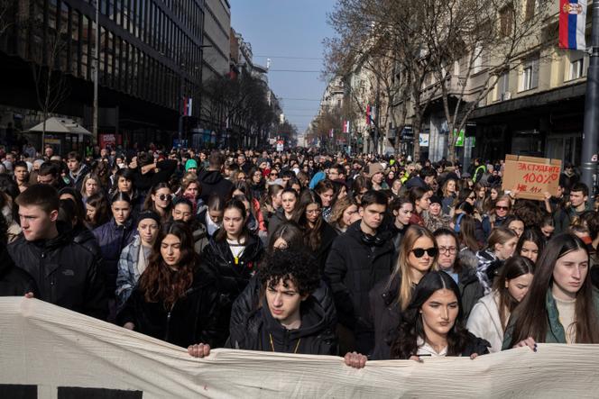 Manifestation d’étudiants, à Belgrade, le 5 février 2025.