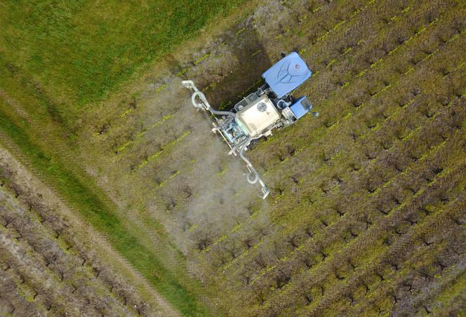 Un agriculteur pulvérise des produits chimiques pour traiter la vigne, à Vertou (Loire-Atlantique), le 26 avril 2018.