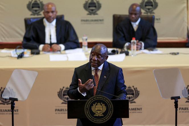 Le président sud-africain, Cyril Ramaphosa, lors de son discours sur l’état de la nation, au Cap (Afrique du Sud), le 6 février 2025.
