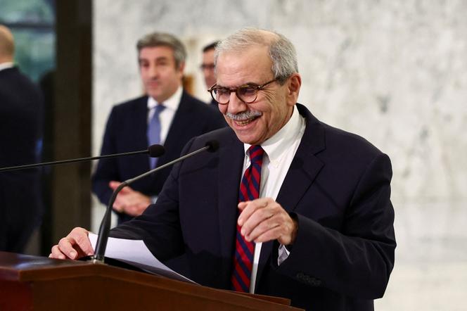 Le premier ministre libanais, Nawaf Salam, lors de la présentation de son cabinet, au palais présidentiel de Baabda, le 8 février 2025.
