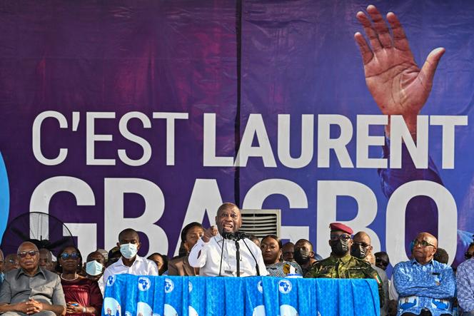 L’ancien président ivoirien Laurent Gbagbo, président du Parti des peuples africains-Côte d’Ivoire (PPA-CI), lors d’un meeting à Abidjan, le 8 février 2025.