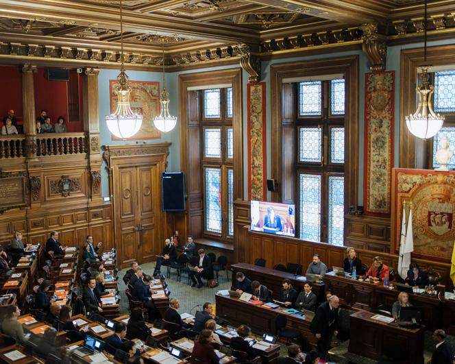 Réunion du conseil de Paris à l’Hôtel de ville dans le 4ème arrondissement, 18 novembre 2024.