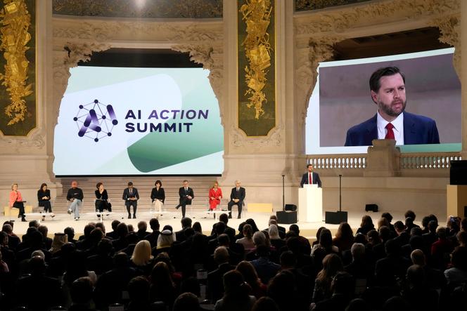 Le vice-président américain, J. D. Vance, lors de son discours au Grand Palais, dans le cadre du Sommet pour l’action sur l’intelligence artificielle, le 11 février 2025, à Paris.