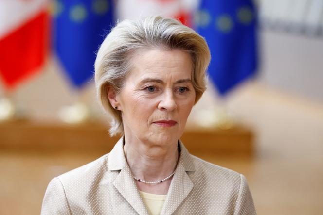 European Commission President Ursula von der Leyen looks on as she meets Canadian Prime Minister Justin Trudeau and European Council President Antonio Costa in Brussels, Belgium February 12, 2025.