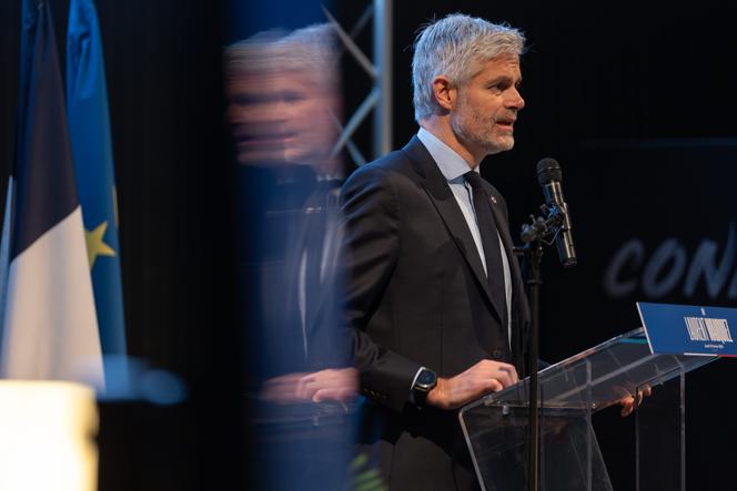 Laurent Wauquiez, lors de son discours à Valence (Drôme), le 13 février 2025. 