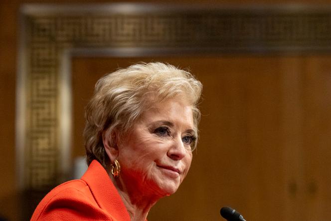 Linda McMahon lors de son audition au Sénat, le 13 février 2025, à Washington.