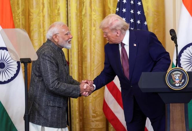 Narendra Modi et Donald Trump, lors de leur conférence de presse commune à la Maison Blanche, à Washington, le 13 février 2025.