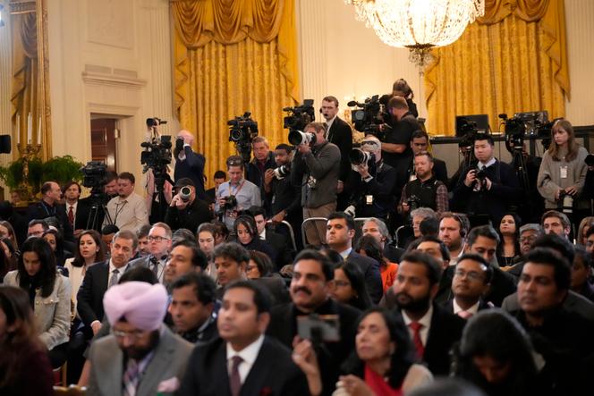 Des journalistes et des invités, à la conférence de presse de Narendra Modi et Donald Trump, à la Maison Blanche, à Washington, le 13 février 2025.