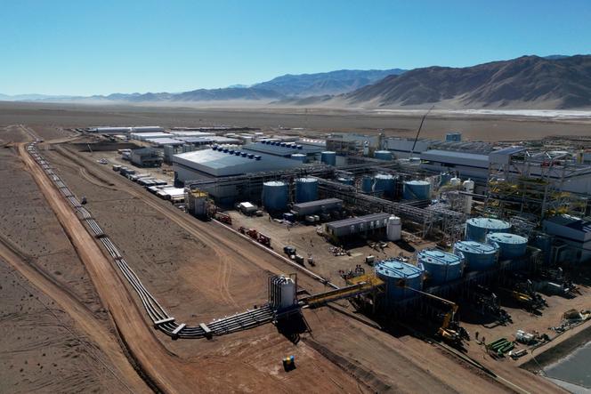Aerial view of the Eramine lithium extraction plant at Salar Centenario Ratones in Salta province, Argentina, taken on July 4, 2024.