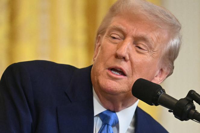 Le président américain, Donald Trump, lors d’une conférence de presse avec Emmanuel Macron, à la Maison Blanche, à Washington, le 24 février 2025.