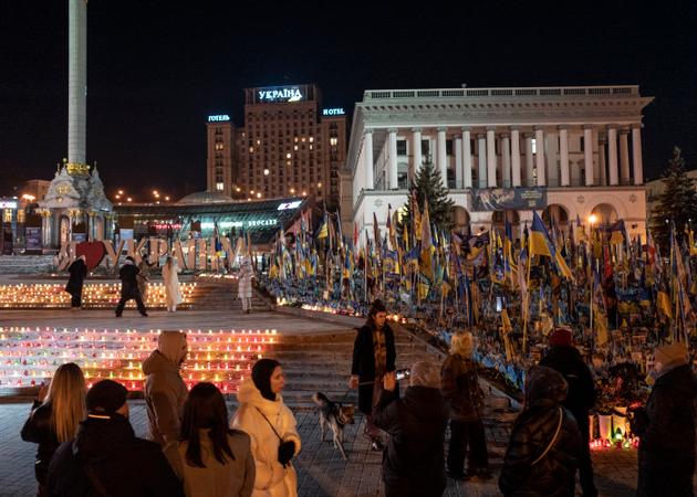 The memorial to fallen soldiers on Independence Square in central Kyiv, February 24, 2025.
