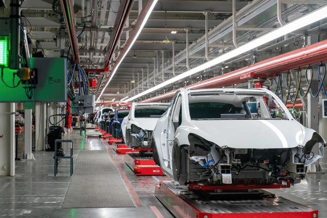 Une ligne d’assemblage de Tesla, à Austin, au Texas, le 7 avril 2022.