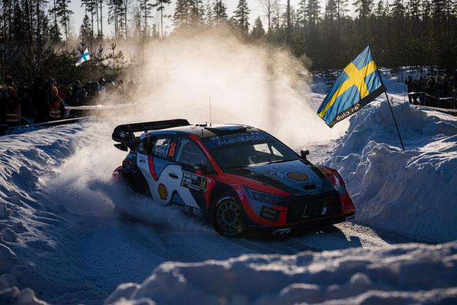 Le pilote français Adrien Fourmaux (Hyundai) lors du rallye de Suède, le 15 février 2025, près d’Umea.