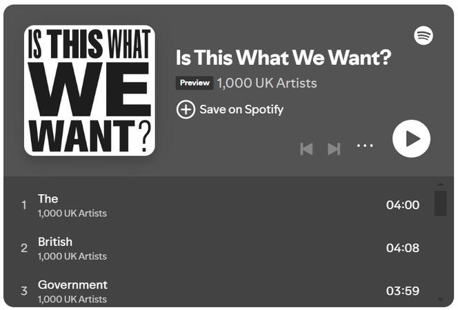 Les titres des douze pistes de l’album forment la phrase « Le gouvernement britannique ne doit pas légaliser le vol de musique au bénéfice des entreprises d’IA ».







