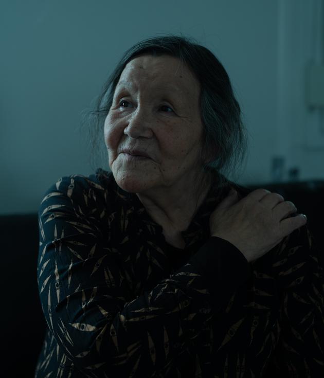 Justina Inusuglok, 67, in a social housing container on the outskirts of Nuuk, March 5, 2025.