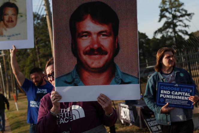 People demonstrate outside the South Carolina Department of Corrections (SCDC), where death row inmate Brad Sigmon, 67, will be executed on Friday by firing squad method, at the Broad River Correctional Institution in Columbia, South Carolina, on March 7, 2025. 
