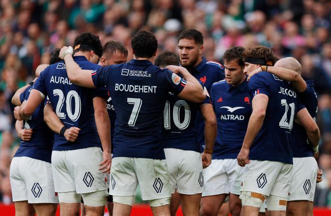 A equipe francesa de rugby masculino em sua partida do torneio das Seis Nações contra a Irlanda, em Dublin, em 8 de março de 2025.