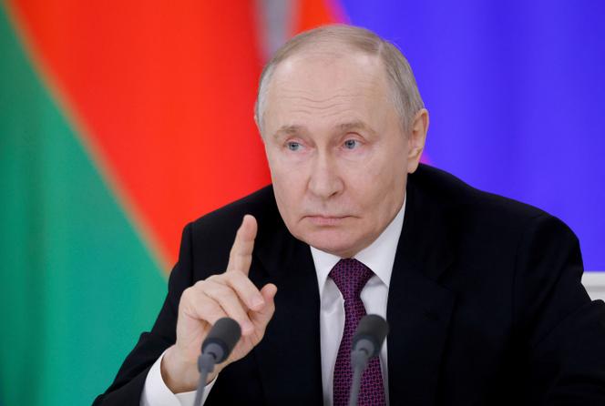 Vladimir Putin, em uma entrevista coletiva após uma entrevista com seu colega bielorrusso, Alexandre Loukachenko, em Moscou, em 13 de março de 2025.