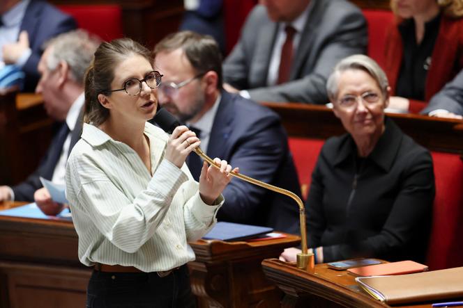 Aurore Bergé, ministre déléguée chargée de l’égalité entre les femmes et les hommes et de la lutte contre les discriminations, lors de la séance de questions au gouvernement à l’Assemblée nationale, le 18 mars 2025.