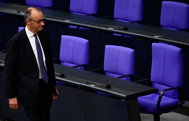 Friedrich Merz, chef de la CDU et probable futur chancelier de l’Allemagne, le 25&nbsp;mars&nbsp;2025, lors de l’installation au Bundestag de la nouvelle législature, élue le 23&nbsp;février.