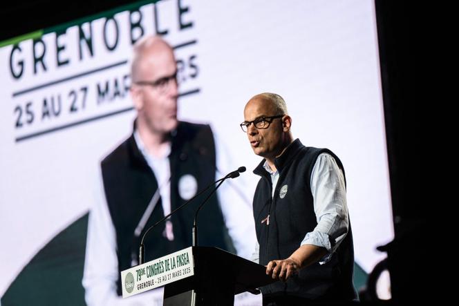 Arnaud Rousseau, président de la FNSEA, lors de l’ouverture du congrès de la Fédération nationale des syndicats d’exploitants agricoles, à Grenoble, le 26 mars 2025.