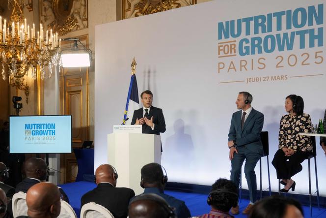 Emmanuel Macron lors du Sommet nutrition pour la croissance, à Paris, le 27 mars 2025.