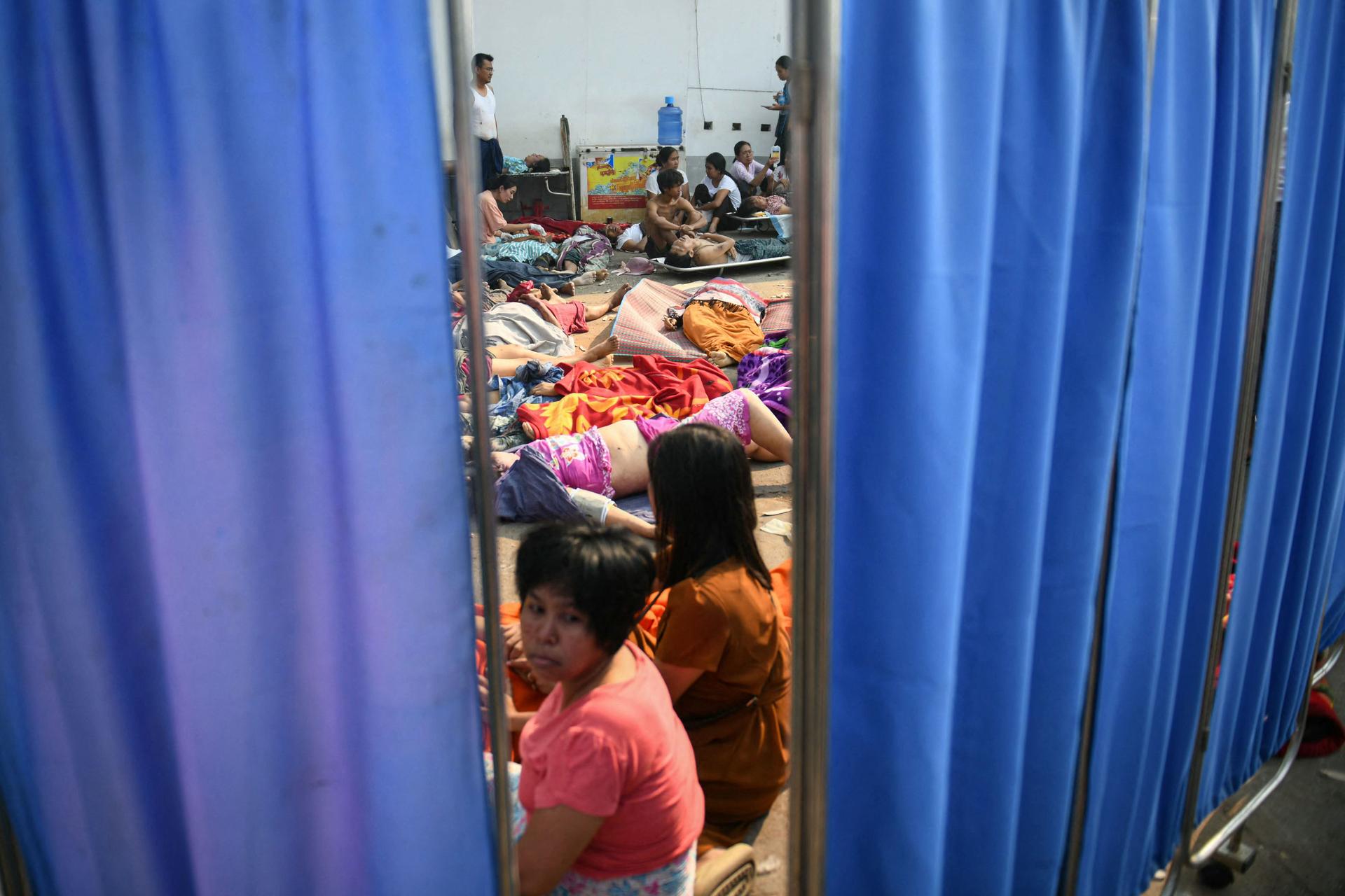 Earthquake victims were placed on the ground near a hospital in Naypyidaw, on March 28, 2025.