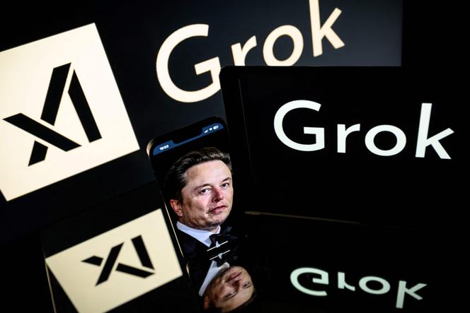 Cette image d’illustration montre des écrans affichant les logos de xAI et de Grok, un agent conversationnel d’intelligence artificielle (IA) générative développé par xAI, société américaine créée par Elon Musk.
