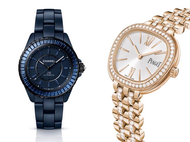 A gauche : J12, Chanel. A droite : Sixtie, Piaget.