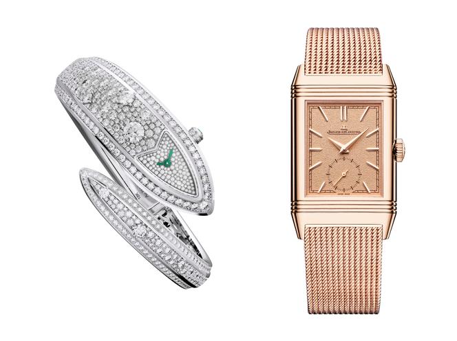 Serpenti Aeterna, Bulgari. A droite : Reverso, Jaeger-LeCoultre.