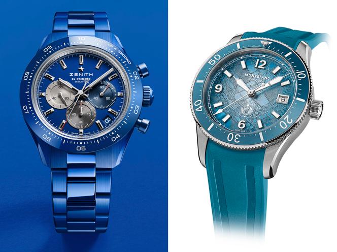  A gauche : Chronomaster Sport, Zenith. A droite : Iced Sea Automatic Date, Montblanc.