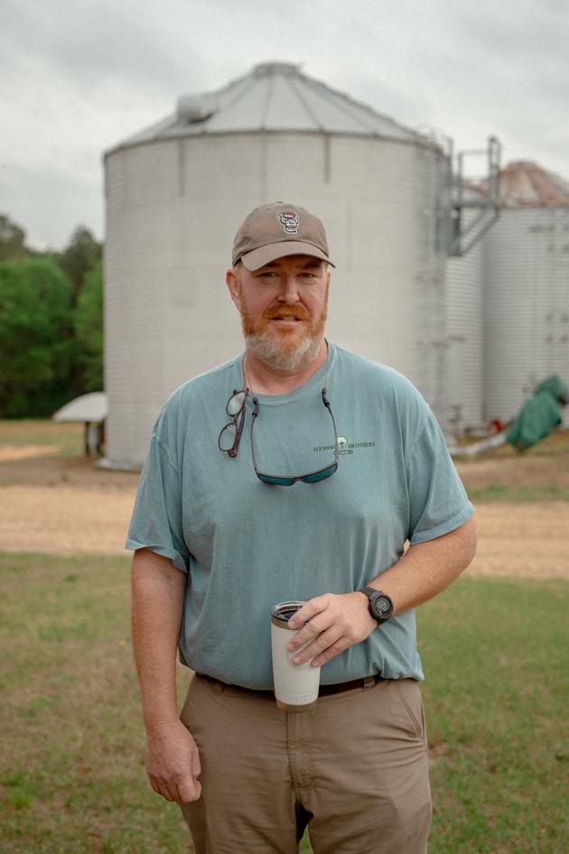 John Fleming, a fifth-generation farmer who grows soybeans, corn and other crops, some of which are intended for export, on his farm in Halifax, North Carolina, April 7, 2025.
