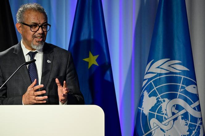Le directeur général de l’Organisation mondiale de la santé (OMS), Tedros Adhanom Ghebreyesus, lors d’un événement sur la santé à Berlin, en Allemagne, le 2 avril 2025.