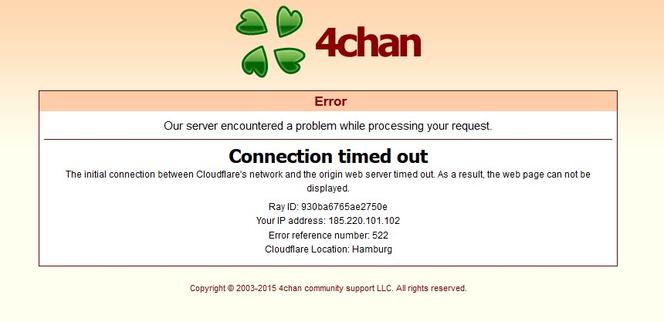 Message d’erreur affiché par le site 4chan, le 15 avril 2025.