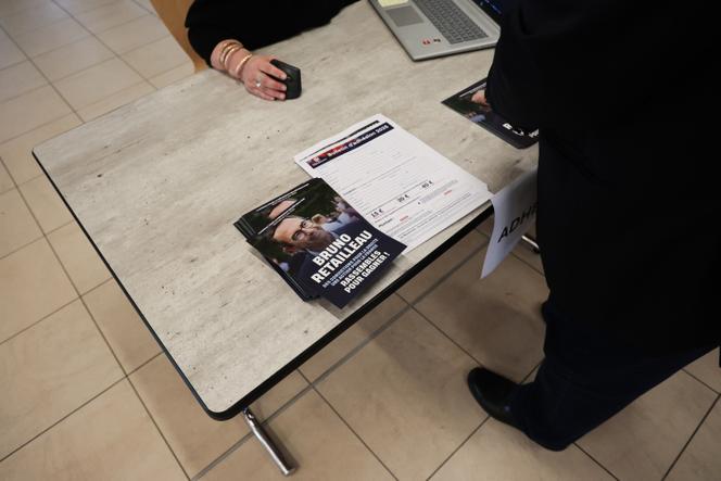 Public meeting of Bruno Retailleau, as part of his campaign for the leadership of the Les Républicains party, in Montaigu (Vendée), on March 29, 2025.