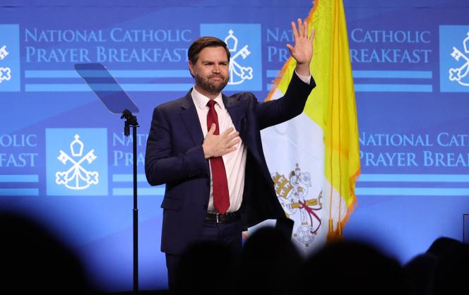 J. D. Vance, le vice-président des Eats-Unis, lors du 20ᵉ petit-déjeuner national de prière catholique annuel, à Washington, le 28 février 2025.