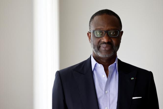 Tidjane Thiam, président du PDCI (Parti démocratique de la Côte d’Ivoire), principal leader de l’opposition ivoirienne et ancien directeur général de Credit Suisse, à Paris, le 23 avril 2025.