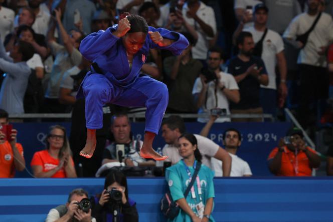La judoka française Clarisse Agbégnénou, lors du tournoi des Jeux olympiques de Paris 2024 (dans la catégorie - 63 kg), le 30 juillet 2024.