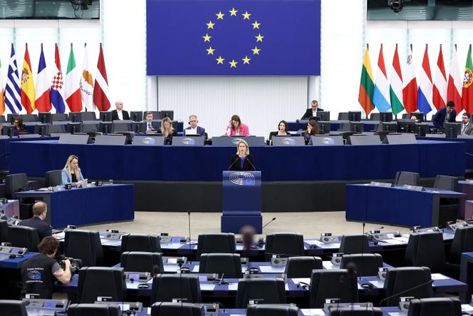 Kaja Kallas, haute représentante et vice-présidente de l’UE pour les affaires étrangères et la politique de sécurité, s’exprime au Parlement européen à Strasbourg (France), le 1er avril 2025.