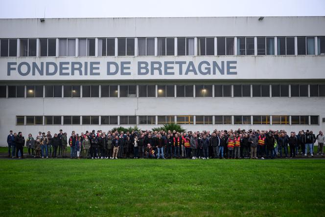 Mobilisation contre la fermeture de la Fonderie de Bretagne, à Caudan (Morbihan), le 18 décembre 2024.