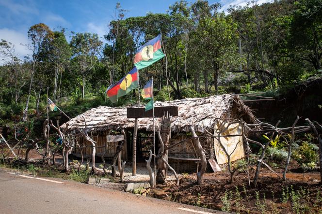 Des drapeaux indépendantistes sur la route de Yate, en Nouvelle-Caledonie, le 26 avril 2025.