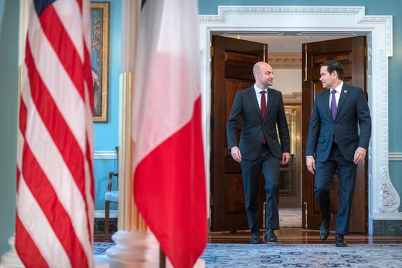Marco Rubio et Jean-Noël Barrot au département d’Etat, à Washington, le 1ᵉʳ mai 2025.