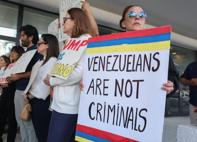 Une manifestation pour la protection des migrants vénézuéliens aux Etats-Unis, à Miami (Floride), le 13 février 2025.