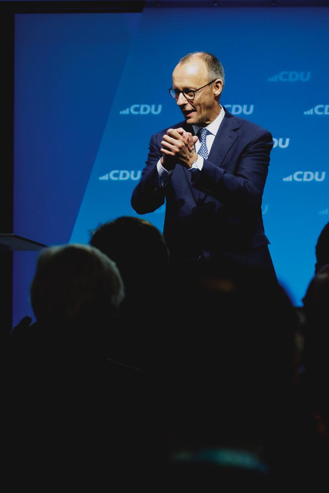 Friedrich Merz, président du parti CDU, lors de la réunion du comité fédéral de la CDU à Berlin, le 28 avril 2025.